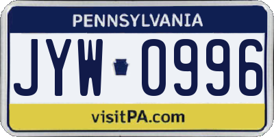 PA license plate JYW0996