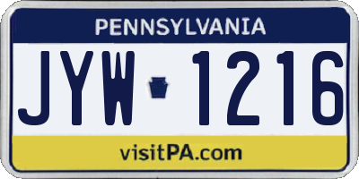PA license plate JYW1216
