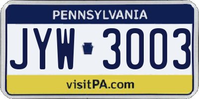 PA license plate JYW3003