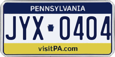 PA license plate JYX0404