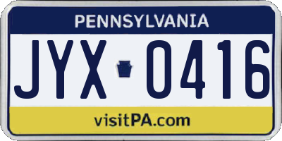 PA license plate JYX0416