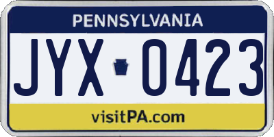 PA license plate JYX0423