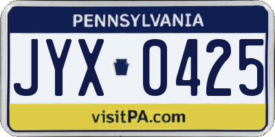 PA license plate JYX0425