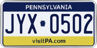 PA license plate JYX0502