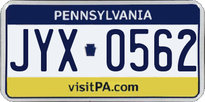 PA license plate JYX0562