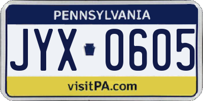 PA license plate JYX0605