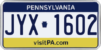 PA license plate JYX1602