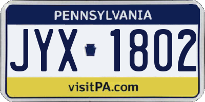 PA license plate JYX1802