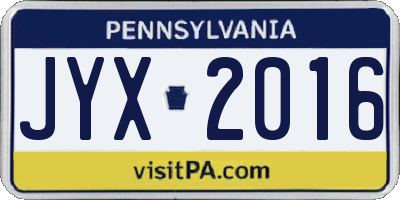 PA license plate JYX2016