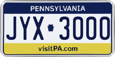 PA license plate JYX3000
