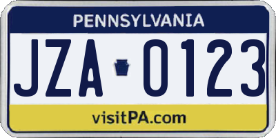 PA license plate JZA0123