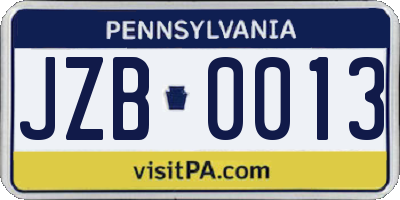 PA license plate JZB0013