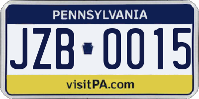 PA license plate JZB0015