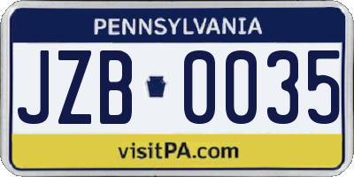 PA license plate JZB0035