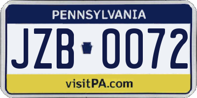 PA license plate JZB0072