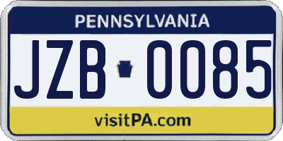PA license plate JZB0085