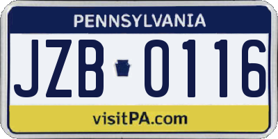 PA license plate JZB0116