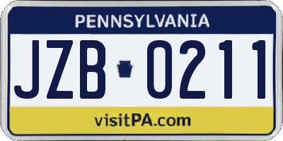 PA license plate JZB0211