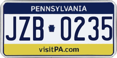 PA license plate JZB0235