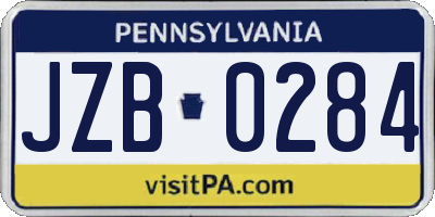 PA license plate JZB0284