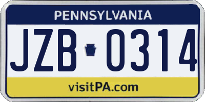 PA license plate JZB0314