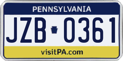 PA license plate JZB0361