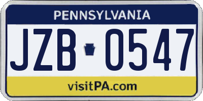 PA license plate JZB0547