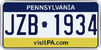 PA license plate JZB1934
