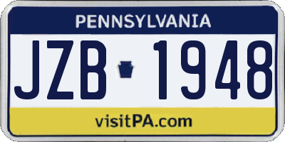 PA license plate JZB1948