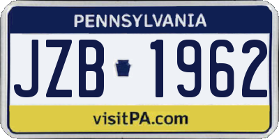 PA license plate JZB1962