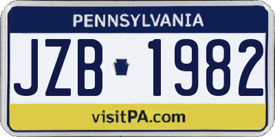 PA license plate JZB1982