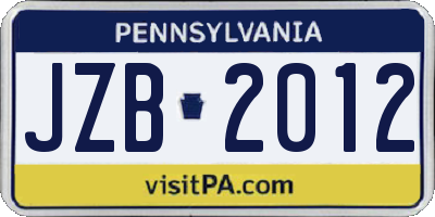 PA license plate JZB2012
