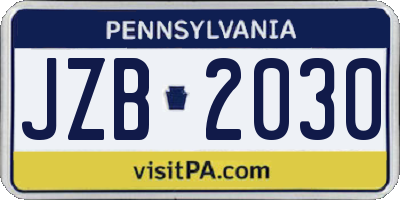 PA license plate JZB2030