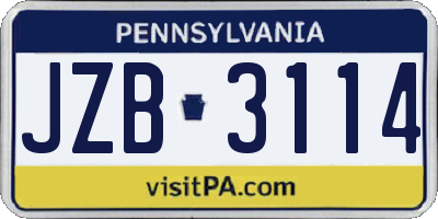 PA license plate JZB3114