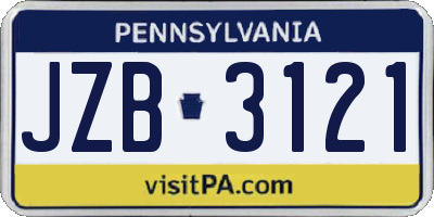 PA license plate JZB3121