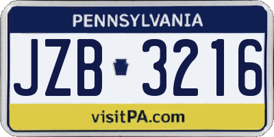 PA license plate JZB3216
