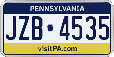 PA license plate JZB4535