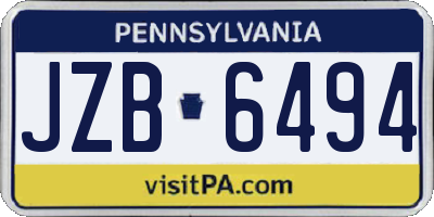 PA license plate JZB6494