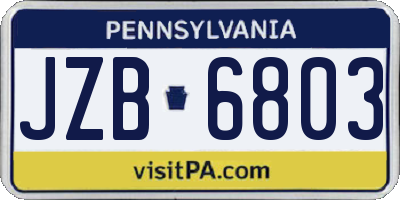 PA license plate JZB6803