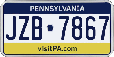 PA license plate JZB7867