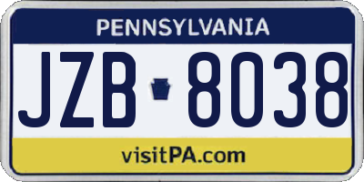 PA license plate JZB8038