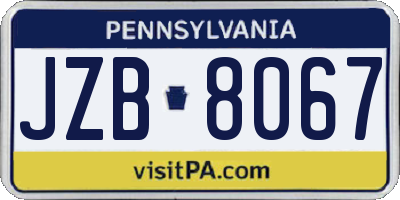 PA license plate JZB8067