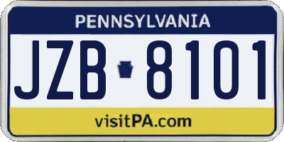 PA license plate JZB8101