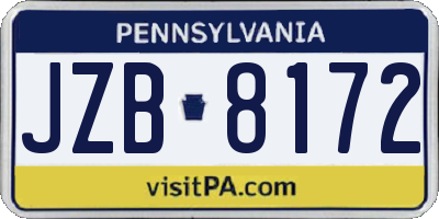 PA license plate JZB8172