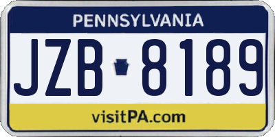 PA license plate JZB8189