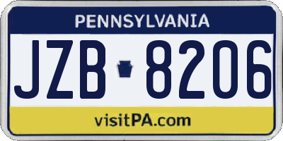 PA license plate JZB8206
