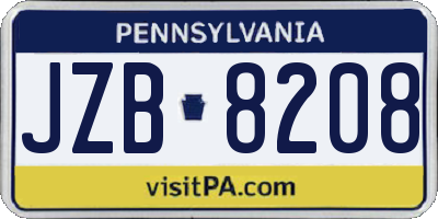 PA license plate JZB8208