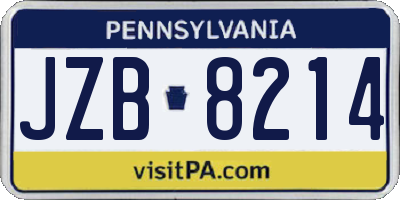PA license plate JZB8214