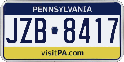 PA license plate JZB8417