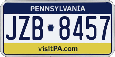 PA license plate JZB8457